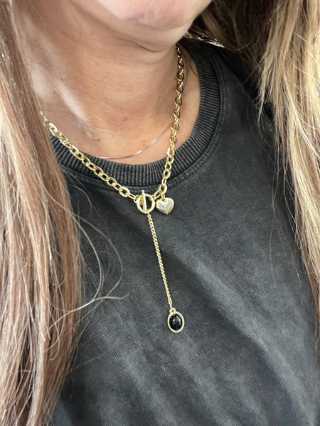 Collana girocollo cuore e pietrina nera