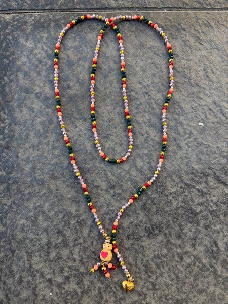 Collana Chinitos  de La Buena  Suerte rosa verde bosco rosso brillante corallo rosa oro