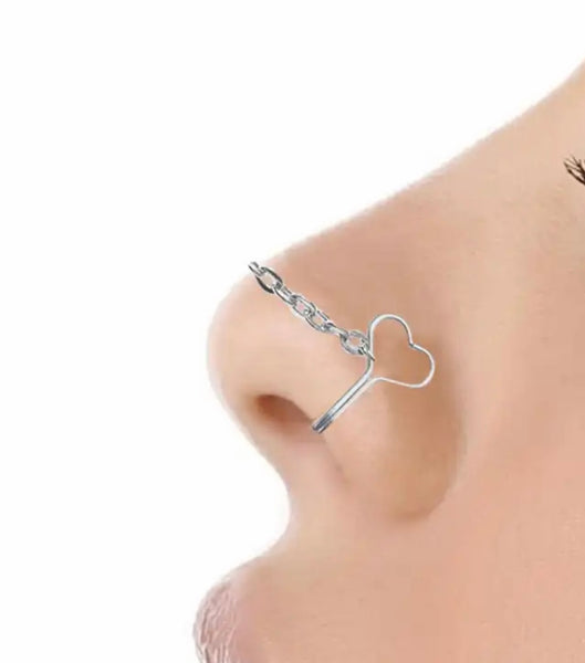 Orecchino per il naso clip Shaper bridge face jewels cuori e catenina vari colori