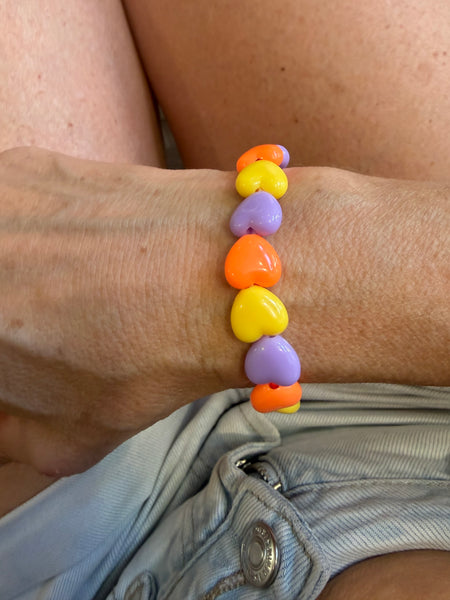 Bracciale colors Beads giro cuori small effetto lucido lilla arancione giallo