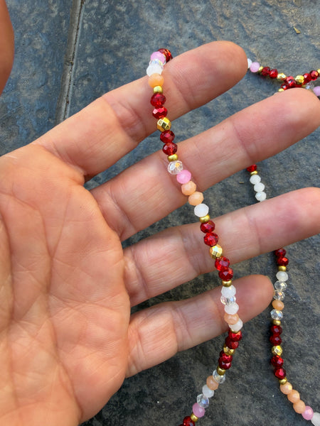 Collana Chinitos  de La Buena  Suerte rosso brillante rosa champagne bianco opal oro