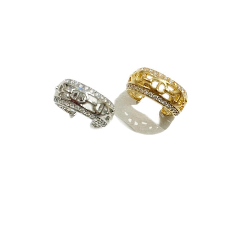 Mono  earcuff doppio con crystal e Chain due varianti colore