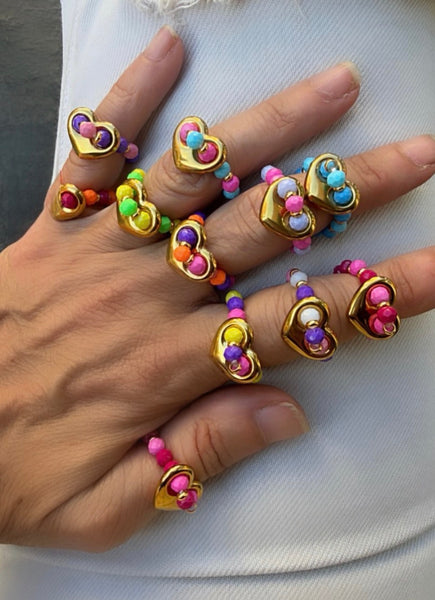 Anello Colors cuore chain e cristalli