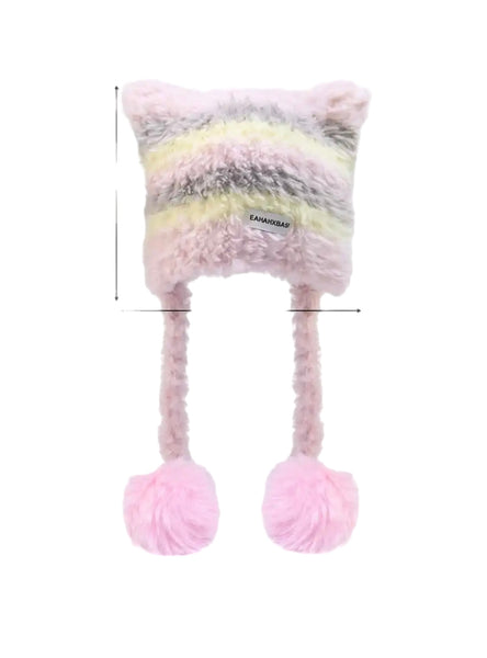 Cappello cuffia ponpon orecchie gattino vari colori