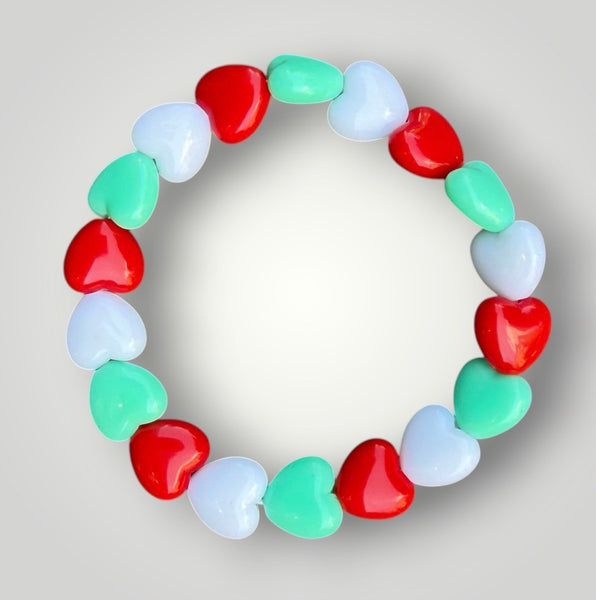 Bracciale colors Beads giro cuori small effetto lucido verde smeraldo bianco rosso