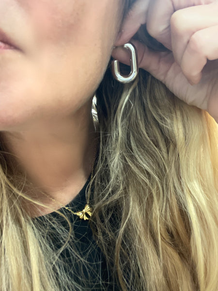 Coppia orecchini Olivia cerchio ovale  bombato Chain bold small due varianti colore