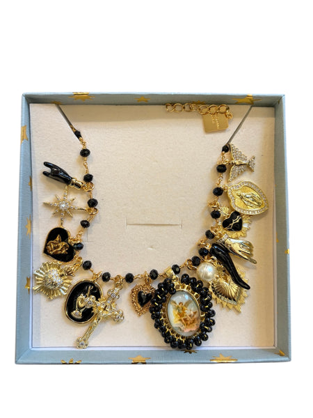 Collana principessa Glam Holy Mary Rosary multi charms Black