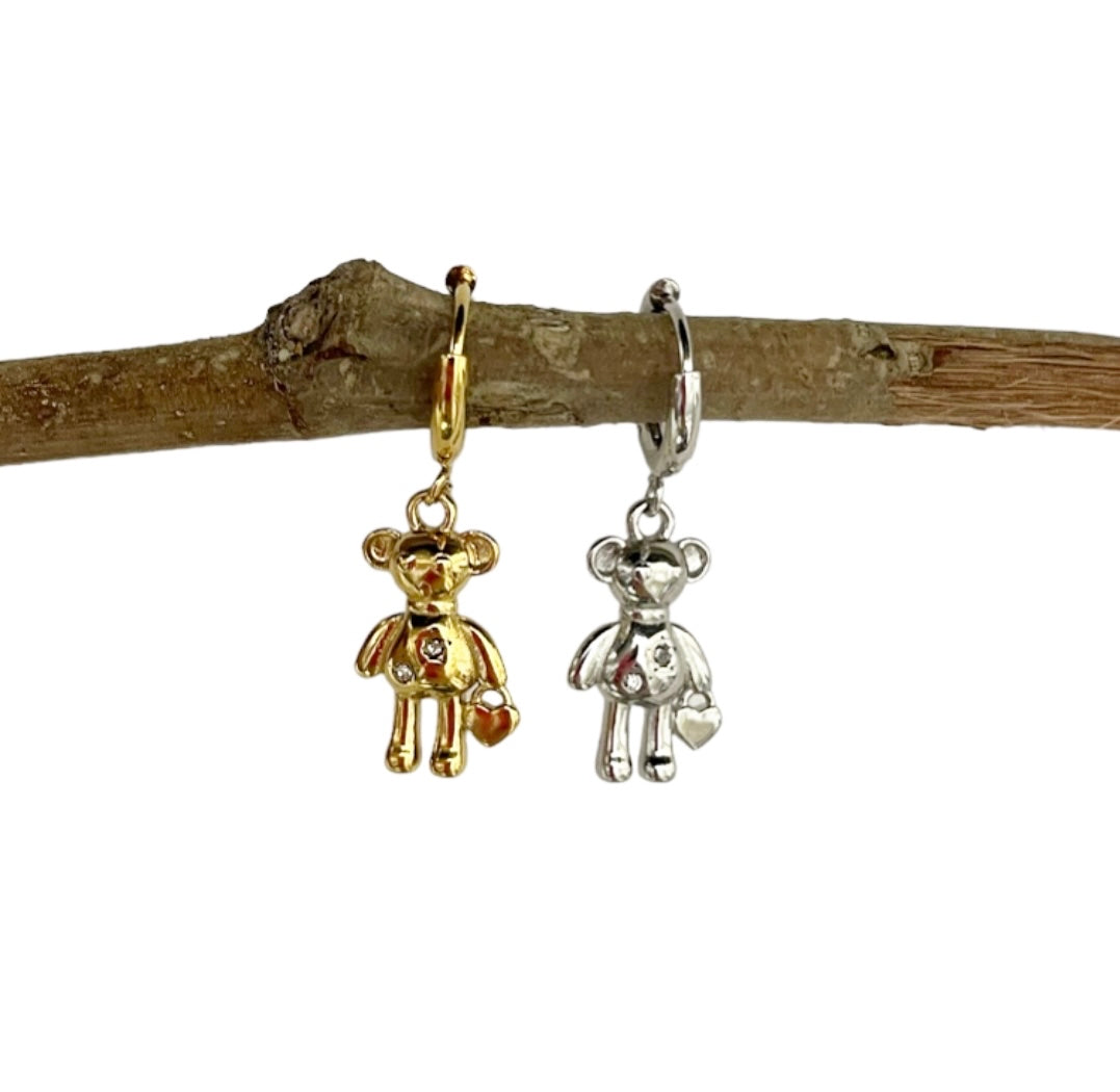 Mono orecchino teddy bear orsacchiotto puff con punti luce