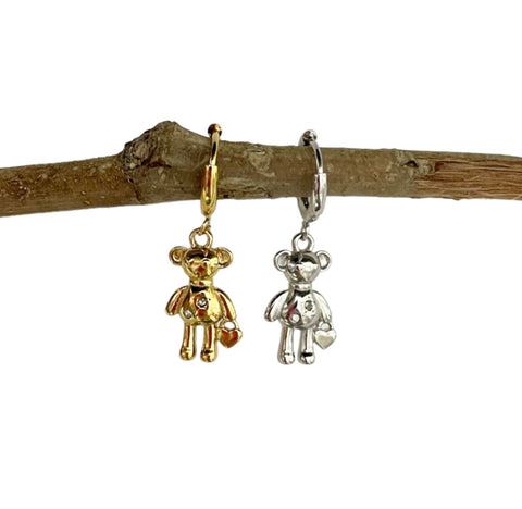 Mono orecchino teddy bear orsacchiotto puff con punti luce