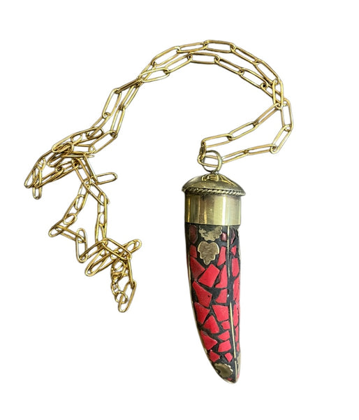 Collana corno tibetano grande vari colori 60cm