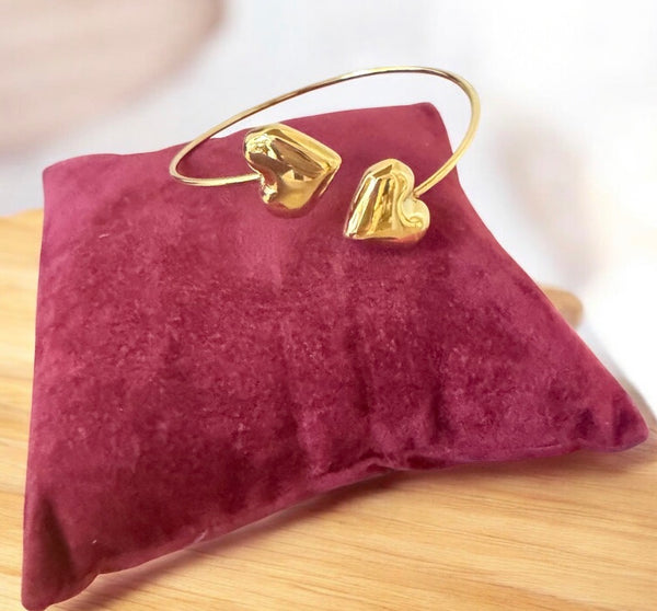 Bracciale rigido regolabile doppio cuore puff due varianti colore