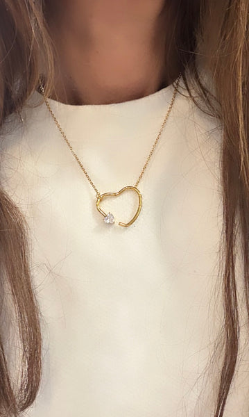 Collana cuore vuoto con punto  luce forma cuore due   varianti colore
