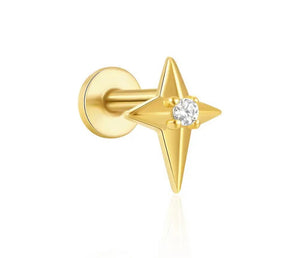 Mono orecchino piercing stellina con punto luce argento 925