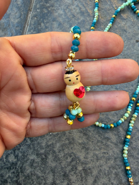 Collana Chinitos  de La Buena  Suerte ottanio verde acqua oro