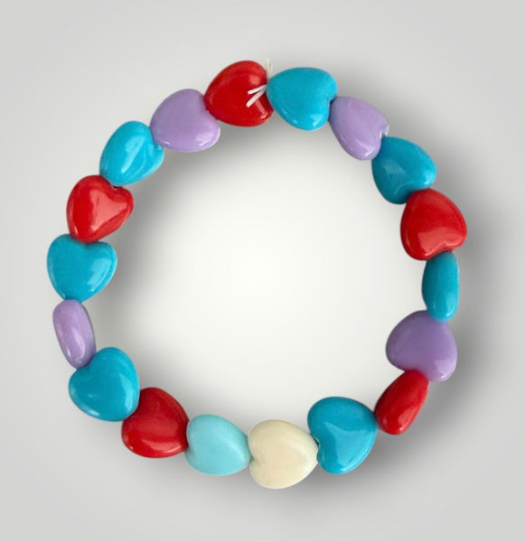 Bracciale colors Beads giro cuori small effetto lucido rosso turchese lilla bianco