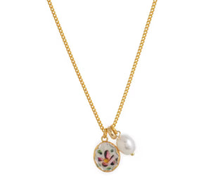 Collana Little Italy retro flowers multi charms perla