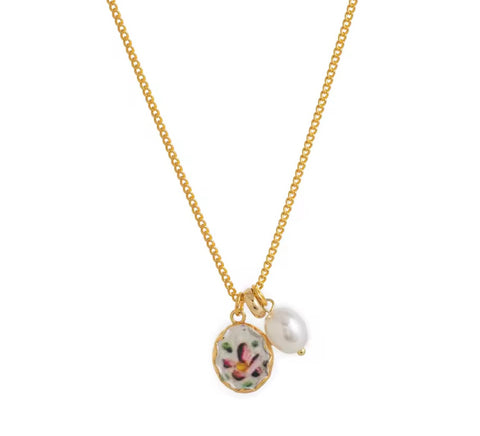 Collana Little Italy retro flowers multi charms perla