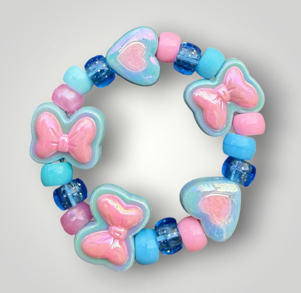 Bracciale Colors fiocchi cuori e pony Beads celeste