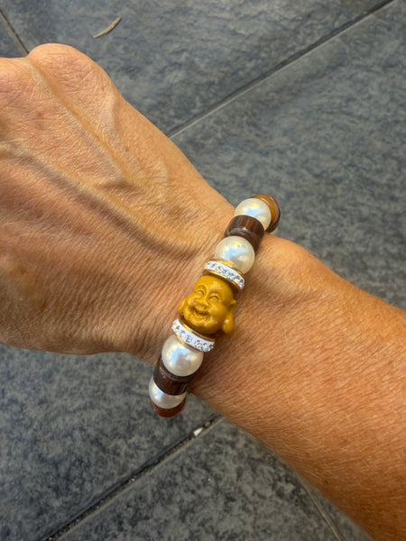Bracciale Colors Buddha con perle cioccolato e caramello