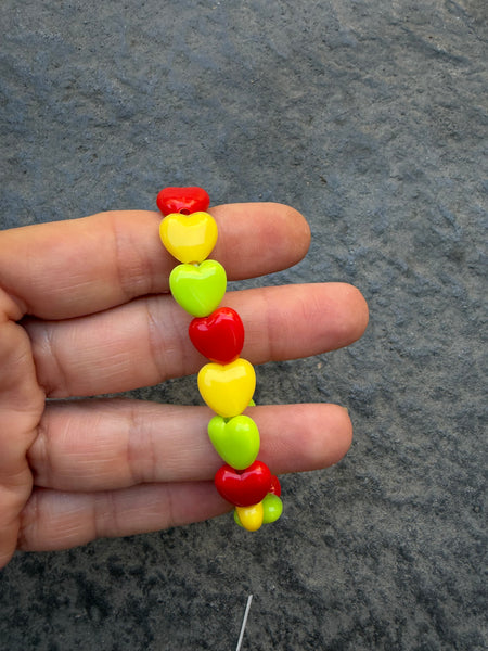 Bracciale colors Beads giro cuori small effetto lucido rosso verde pistacchio giallo