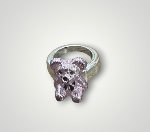 Anello resina metallizzato orsacchiotto teddy con fiocco vari colori