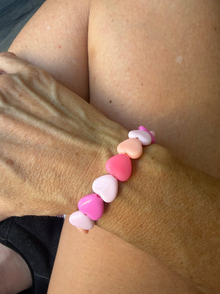 Bracciale colors Beads giro cuori small effetto lucido multi rosa