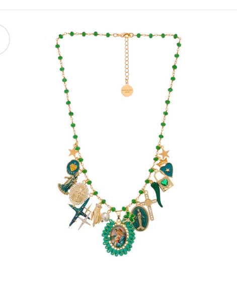 Collana principessa Glam Holy Mary multi charms green