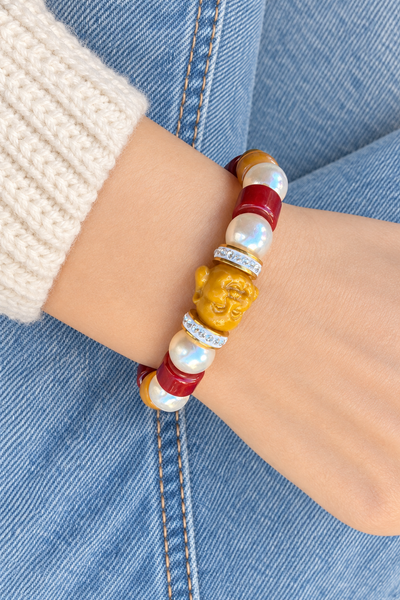 Bracciale Colors labyrinth Buddha con perle burgundy e toffe