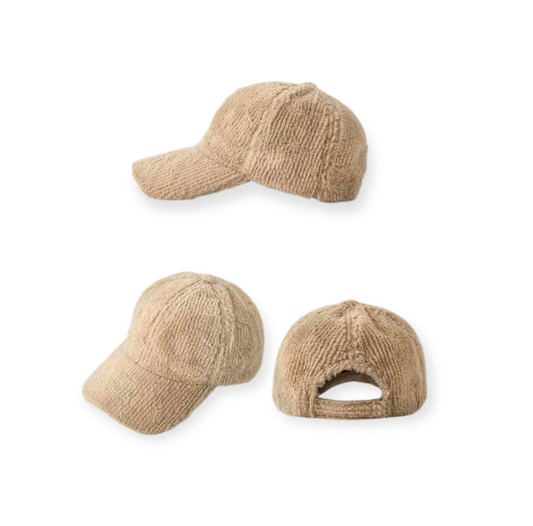 Cappello con visiera baseball in peluche effetto costine vari colori