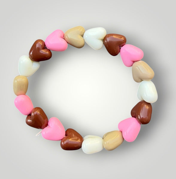 Bracciale colors Beads giro cuori small effetto lucido cioccolato beige rosa bianco