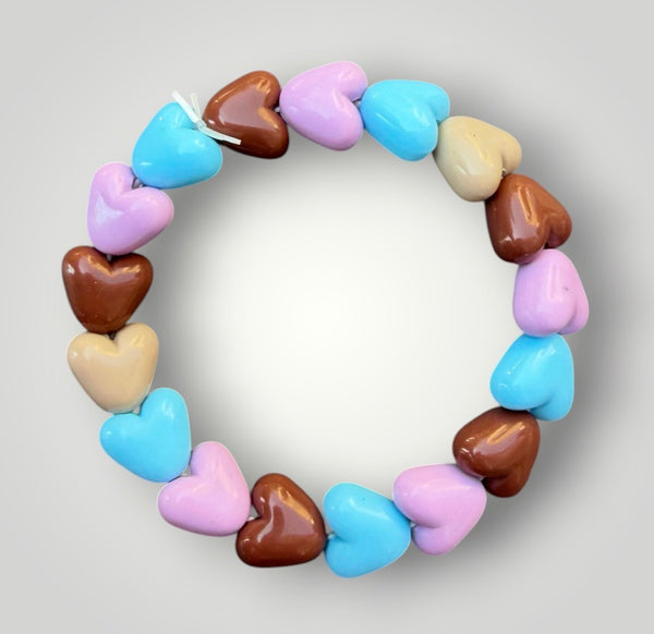 Bracciale colors Beads giro cuori small effetto lucido cioccolato beige turchese lilla