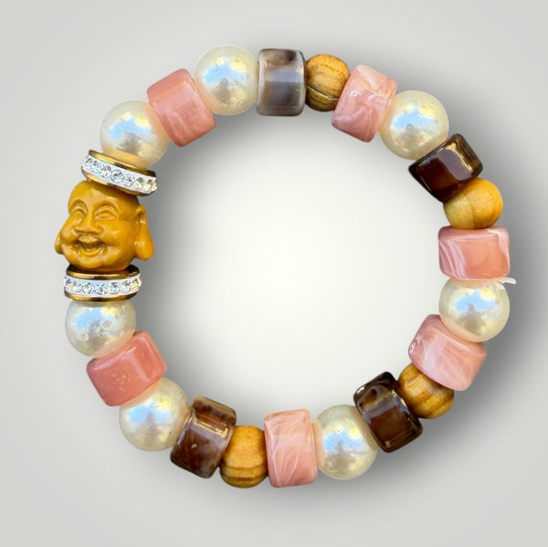 Bracciale Colors Buddha con perle cioccolato e rosa antico