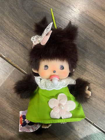 Portachiavi applique e charms per
borsa monchichi lady con abitìno verde  e fiocco farfalla Pimp your Bag