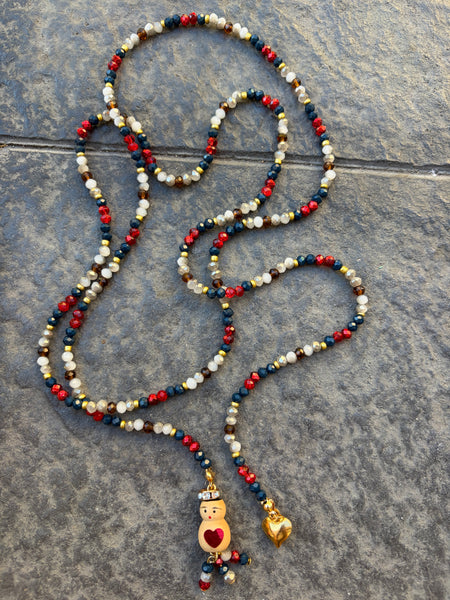 Collana Chinitos  de La Buena  Suerte blu rosso brillante marrone oro grigio perla