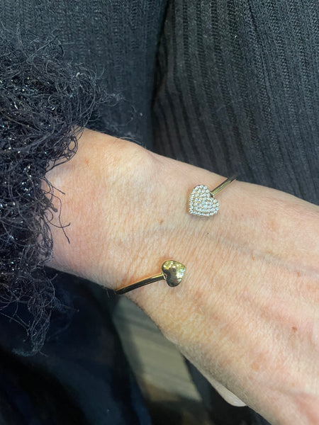Bracciale bangle doppio cuore con crystal
