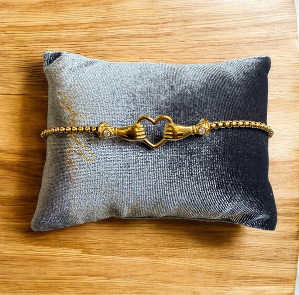 Bracciale Cuore con mani crystal  spesso due varianti colore