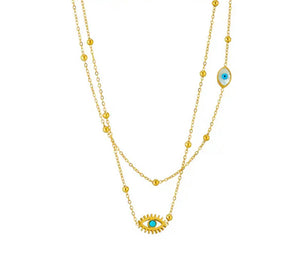 Collana girocollo doppia con occhio greco