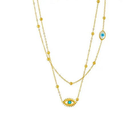 Collana girocollo doppia con occhio greco