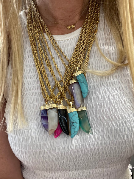 Collana corno pietra dura naturale e Rope corno viola