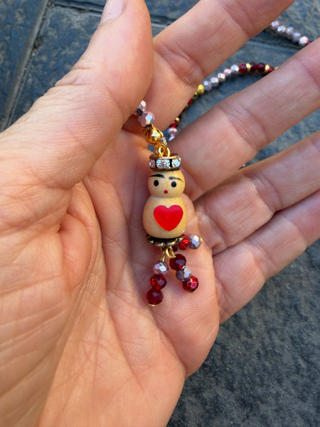 Collana Chinitos  de La Buena  Suerte rosa burgundy rosso brillante oro