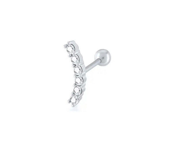 Mono orecchino piercing barra crystal argento 925