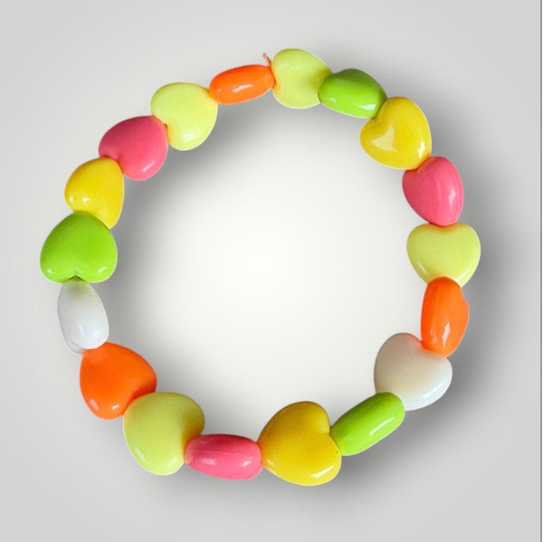 Bracciale colors Beads giro cuori small effetto lucido fuxia verde pistacchio  giallo arancio bianco