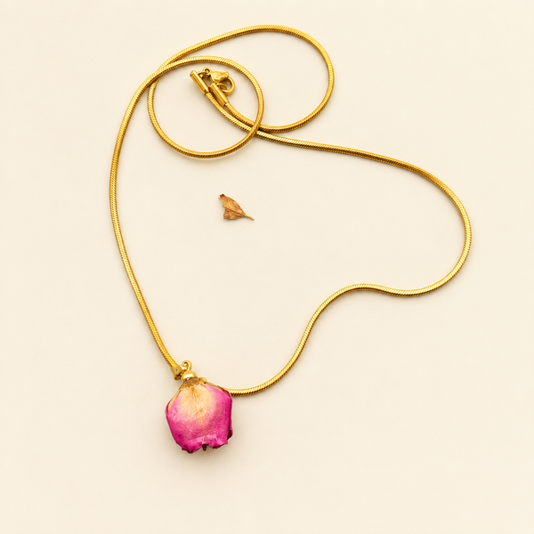 Collana rosa essiccata catenina 50 cm vari colori