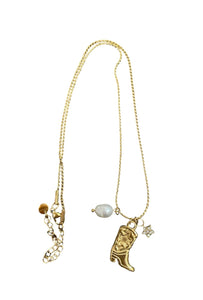 Collana multi charms stivale texano con perla e stellina due varianti colore