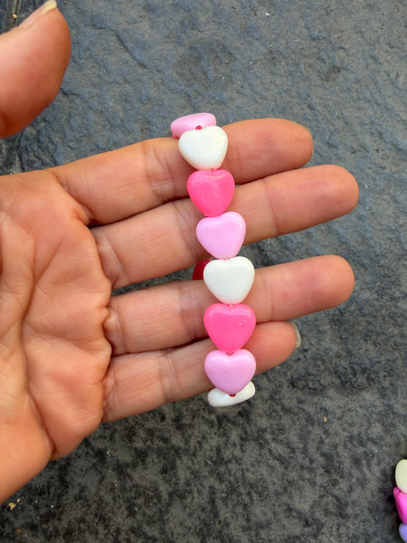 Bracciale colors Beads giro cuori small effetto lucido fuxia rosa bianco