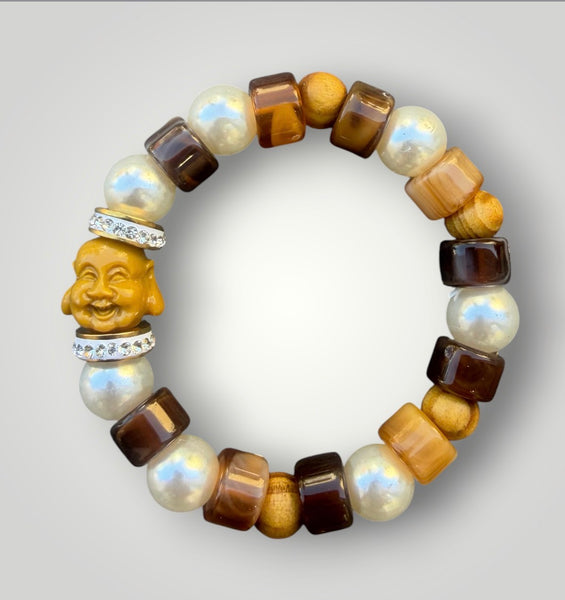 Bracciale Colors Buddha con perle cioccolato e caramello