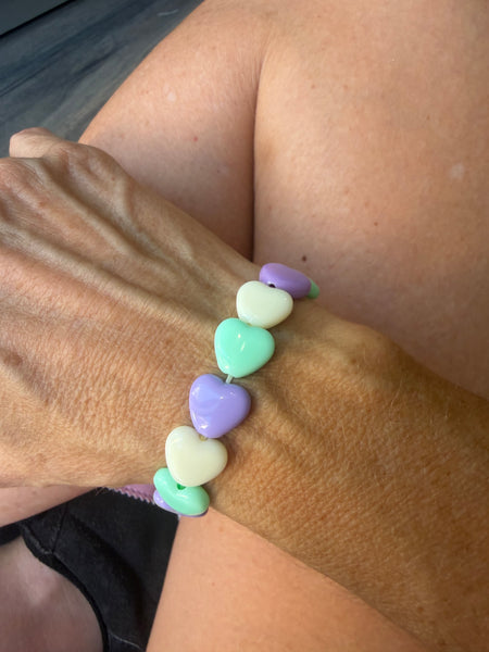 Bracciale colors Beads giro cuori small effetto lucido lilla verde acqua bianco