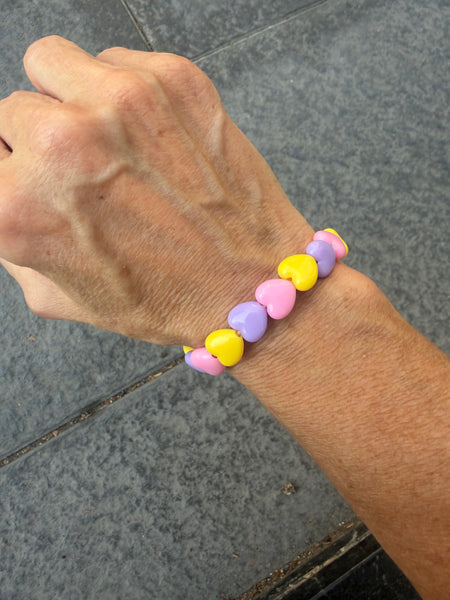 Bracciale colors Beads giro cuori small effetto lucido rosa lilla giallo