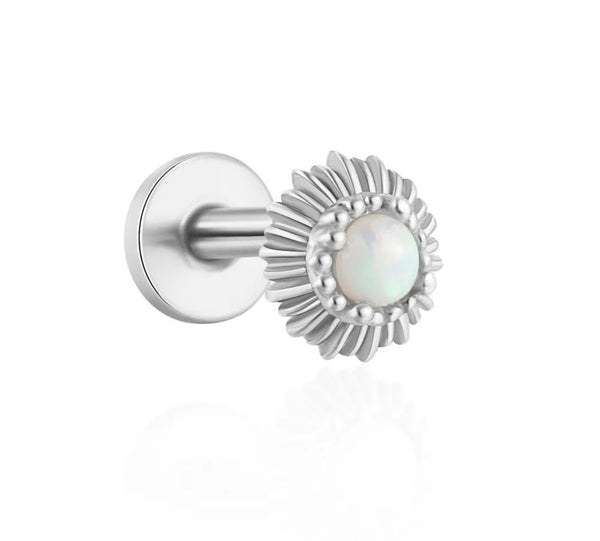 Mono orecchino piercing girasole con perla argento 925