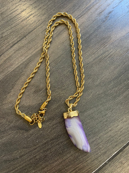 Collana corno pietra dura naturale e Rope corno viola